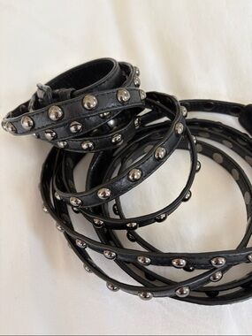 Sarah Pacini Black Leather Studded Wrap Belt